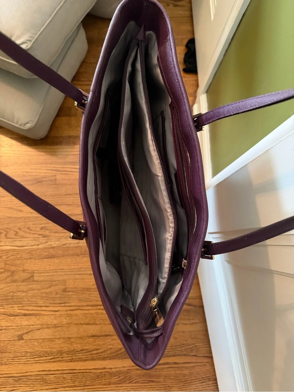 Michael Kors Plum Saffiano Leather Tote with Gold Hardware